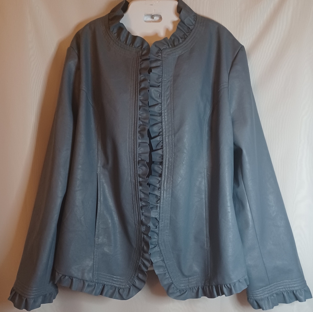 Hot in Hollywood Blue Gray Vegan Leather With Ruffles. Size 1X
